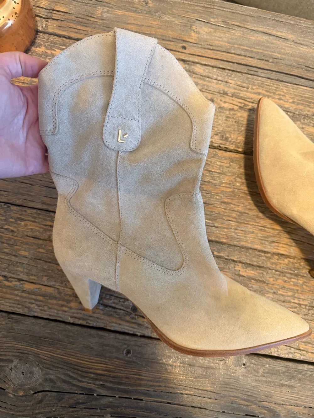 NWOT Larroudé Beige Suede Western Slouch Boot- Sz 11